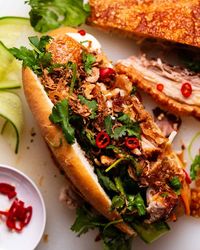 Crispy pork belly banh mi