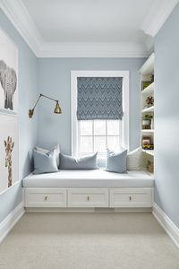 Picture perfect built-in bench with drawers and shelves. Love this idea for a k