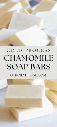 This cold-process chamomile soap recipe is great for soothing sensitive skin. Made with moisturizing coconut oil, palm oil, and chamomile essential oil, it is the perfect soap bar for dry skin.