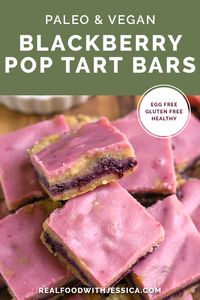 These Paleo Blackberry Pop Tart Bars have a shortbread cookie filled with a fresh blackberry filling and topped with a glaze. They are vegan, gluten free and naturally sweetened.