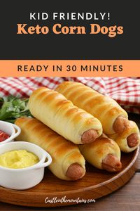 Keto Corn Dogs are fun to eat and easy to make. Busy Keto Mama's ( and Dad's) don't always have time to make a separate meal for the kids. On this site we try to keep Keto Simple so that it's easy to stick with. But we know that kids aren't always down for leftovers ( the easiest Keto Meal). So we developed this recipe with families in mind. Keep everyone happy without kicking yourself out of Ketosis. #ketocorndogs #easyketo #ketoforbusypeople via @https://www.pinterest.com/castleinthemountains/