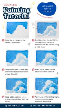 Gouache art for beginner. This is a step by step of how to paint clouds. I use cerulean blue and titanium white.