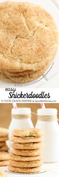 This Easy Snickerdoodles recipe is quick to make and loaded with cinnamon sugar flavor! These homemade cookies contain no shortening for a perfectly buttery cookie with a crispy outside and a soft chewy center.