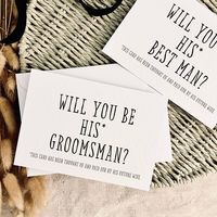 Proposal Gifts for Best Man, Groomsmen and Ushers. Our Grooms Party Cards are the ideal way to elevate your gift giving experience and add the final touch to your proposals, ensuring popping the "will you be my...." question is a fun memory that last forever.  Our cards are available in the standard roles of Groomsman, Best Man and Usher - however we are more than happy to amend these roles to suit your party needs and personalisation options can be made using the drop down menus.  Our cards are