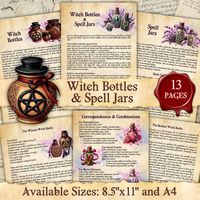 Witch Bottles and Spell Jars | Instant Digital Download Book of Shadows / Grimoire Pages | sizes A4 & 8.5''x11''