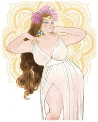 Curvy Pinup - 8x10 art print / fat, bbw, body positive, mystical goddess babe, flower crown mandala