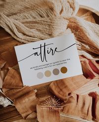 "MILA - Wedding Attire Card Template, Wedding Information Card, Wedding Color Palette Card, Wedding Guest Attire Card, Guest Dress Code Card ⭐️ WHAT IS INCLUDED:  MILA Collection Wedding Attire Card Template (editable)  ∙ 2 x 3.5 size ∙ 3.5 x 5 size (This items is an editable/printable template that that you will be able to access through Corjl.com following purchase.) ⭐️ TRY THE DEMO:  https://www.corjl.com/d/3B528E (Copy & paste the above link into your browser)  ⭐️ PRINTING OPTIONS ∙ Print at