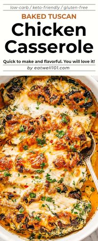 Baked Tuscan Chicken Casserole - #chicken #casserole #tuscan #recipe #eatwell101 - So quick and flavorful. Everyone will love this delicious chicken casserole recipe! - #recipe by #eatwell101®