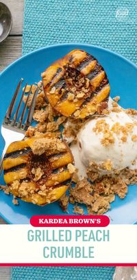 Recipe of the Day: Kardea Brown's Grilled Peach Crumble 🍑 Fresh, juicy peaches need only a couple of minutes on the grill before they're ready to be topped with Kardea's pecan crumble. Serve with vanilla ice cream and wow everyone!