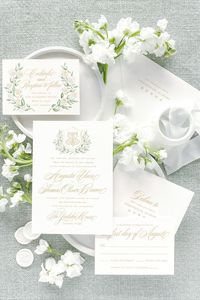 Artistic watercolor meets traditional wedding paper with our Augusta Suite. Pairing classic script letter styling with an optional selection of monogram styles and watercolor floral crests, this suite gives all the versatility while keeping a formal undertone. Augusta is sure to leave a memorable impression for any wedding aesthetic, from afternoon to black-tie.