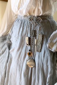 Chatelaine Renouveau Renewal vanity cosmetic personal re-creation Victorian Antique sterling silver assemblage historical reenactment period