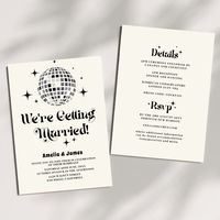 retro 70s groovy wedding invitation, retro wedding invite with Rsvp and Details in the back, black and white Wedding Invite , disco ball Wedding, disco ball wedding invite .