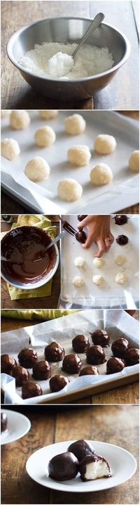 Dark Chocolate Coconut Bites. Simple, easy to make sweet treats that offer a good dose of healthy fats and a perfect flavor combination of coconut and dark chocolate. Vegan, gluten free and no bake. Click on image for recipe.