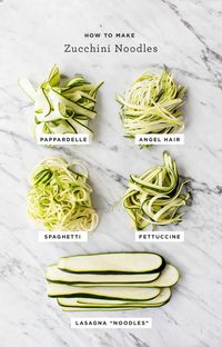 Learn how to make zucchini noodles in 5 fun shapes! They're easy to make, healthy, and naturally gluten-free. A great way to lighten up pasta salad, lasagna, spaghetti, and more! | Love and Lemons #vegan #zucchini #glutenfree #healthyrecipes