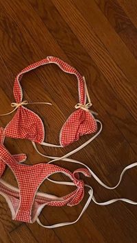 Gingham, bikini, bikini aesthetic, cottage core, red bikini, summer 2022 outfit