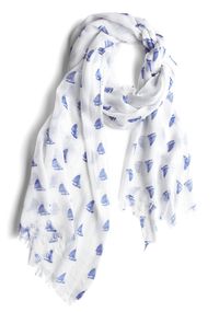 Give Her the Sloop Scarf, #ModCloth, Sailor / Nautical Keep your bestie from missing the seaport town she grew up in by giving her this sweet scarf. This expansive, rectangular piece of white features a watercolor print of navy sailboats, along with frayed edges, making her next trip home come a lot 'schooner'.