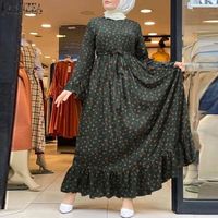 ZANZEA Dubai Turkey Abaya Hijab Dress Vintage Floral Printed Maxi Dress Women Islamic Clothing Long Sleeve Ruffles Sundress Robe