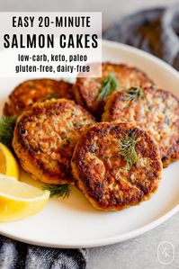 These easy canned salmon patties (aka cakes) are perfect for meal prep or weeknight dinners. Ready in 20 minutes, these heart-healthy patties are gluten-free, dairy-free, low-carb, keto and paleo—everyone is happy! #salmonpatties #easysalmonpatties #ketosalmonpatties #lowcarbsalmonpatties #cannedsalmoncakes | Zestful Kitchen