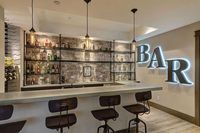 Cool Home Bar with Simple Top, Shelf and Wall Decor - Best Basement Bar Ideas: Cool Wet, Dry, Corner, and Wall Basement Bar Designs and Decor For Your Man Cave #homebar #homebarideas #homebardecor #basementbar #basementbarideas #basementbardesigns #bardecorations