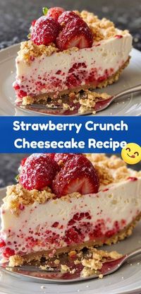 Enjoy a creamy strawberry crunch cheesecake, perfect for any dessert lover.