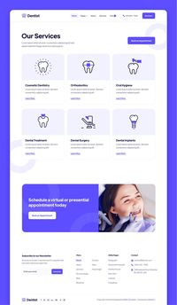 Looking to create an amazing website for your Dental Clinic? Search no more. Presenting Dentist, the top-notch Dental Clinic HTML CSS Website Template. Dentist includes everything you will need to have an amazing Dental Clinic website, featuring specific pages to help you have a stellar online presence.