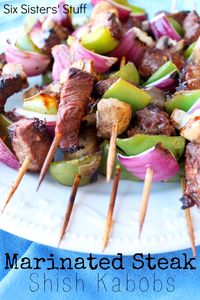 Marinated Steak Shish Kabobs from SixSistersStuff.com.  This steak is so juicy and flavorful! #recipes #grilling #steak #kabobs