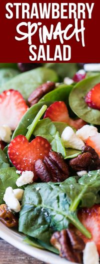 OMG! This Strawberry Spinach Salad with candied pecans was out of this world good! So quick and easy to make too! via @iwashyoudry