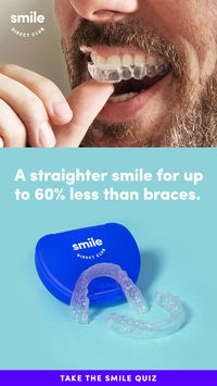 A smile you’ll love is a style you’ll love. Straighten your smile 3x faster and for up to 60% less than braces with clear aligners from SmileDirectClub.