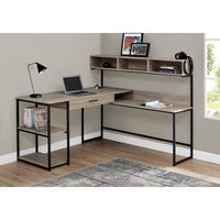 Taupe and Black Metal Corner Computer Desk