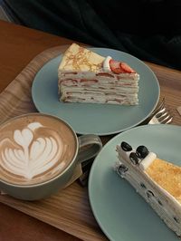 Delicious crepe cake in a cafe in Seoul, South Korea