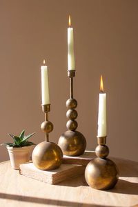 Birch Lane™ SET OF THREE ANTIQUE BRASS TAPER CANDLE HOLDERS | Birch Lane