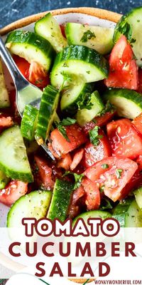 This Cucumber and Tomato Salad Recipe is a simple, fresh side dish. Fresh tomatoes and cucumbers tossed in a vinaigrette.