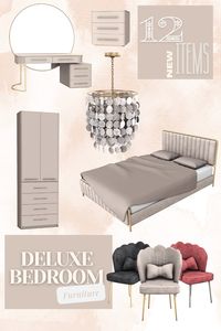 CC for The Sims 4 Deluxe bedroom furniture.