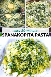 This 20-minute easy Spanakopita pasta recipe is packed with Greek flavors - spinach, feta, dill, and lemon are the stars, and it's made with eggs similarly to a carbonara! It's got all the taste of spanakopita in a fraction of the time and effort.