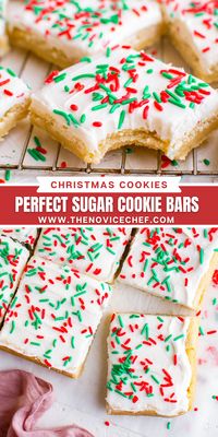 Frosted Sugar Cookie Bars are just as tasty as traditional sugar cookies, but with half the work! Give these festive dessert bars a try! #sugarcookies #cookies #christmas #christmascookies #holidaybaking #easycookies #cookiebars