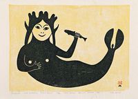 "Telluiyuk Sea Goddess" Paulassie Pootoogook (1960) Cape Dorset Annual Fall Print Collection - Stonecut Print.