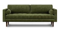 Concepted by the brilliant minds behind our wildly popular Napa Sofa in leather, this extraordinary fabric-upholstered twin carries on that high-style tradition. It presents elegant seat tufting and rounded bolsters, sloped arm rests for comfort, and sleek tapered legs in a rich walnut finish. Kick back and relax knowing this piece is built to last, crafted with a durable corner-blocked wood frame, Pirelli webbing support, and high-density foam cushions with feather blend toppers for an immensel