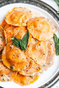 Sage Brown Butter Sauce Butternut Squash Ravioli recipe - This creamy sage and brown butter sauce is the perfect compliment for our favorite autumn pasta!