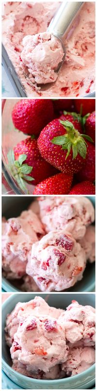 Homemade Strawberry Ice Cream - This homemade ice cream is creamy, dreamy, and made with fresh strawberries. It is so delicious! | @ALatteFood on WholeYum.com