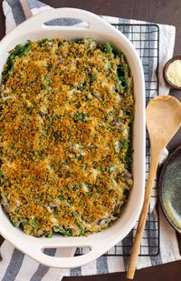 Healthy Green Bean Casserole. Clean eating recipe without canned soup! Easy, from scratch, and a favorite of families. Thanks to simple ingredients like Greek yogurt and caramelized onions, this skinny green bean casserole tastes just as decadent as the original. A must for the holidays, especially Thanksgiving! #wellplated #greenbeancasserole #thanksgiving