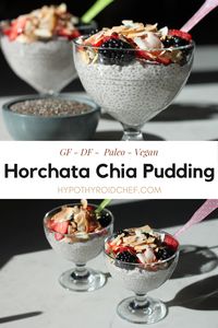 This Horchata Chia Pudding takes its flavor cues from traditional ingredients like coconut, almond, and cinnamon while omitting rice, dairy milk, and sugar.   For extra nutritional bonus points, this sugar-free chia pudding provides a significant dose of fiber, omega-3 fats, and even some complete plant-based protein. Best of all, it comes together in just a few minutes!  Click to grab the printable recipe!     #HealthyRecipes #NourishThyroid #ThyroidDiet #hypothyroidism #hashimotos