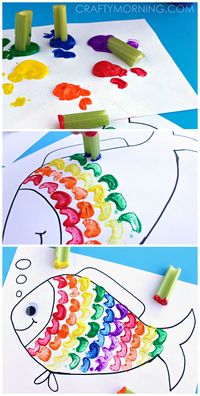 Rainbow Fish Craft Using Celery as a Stamp - Great craft for kids! | CraftyMorning.com