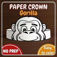 Add a touch of whimsy to your next craft project with this gorilla paper crown!This versatile crown is easy to make and customize, making it perfect for all ages.Simply cut out the crown template, decorate with your choice of colors, glitter and other embellishments and assemble using the included instructions.The paper crown is lightweight and comfortable to wear, making it great for playtime or as a fun addition to a party or event.Whether you're looking to add a nice touch to a costume or jus