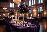 Elevate your wedding decor with enchanting purple and black wedding ideas! Dive into a world of elegance where black table settings meet lush purple flowers, creating a gothic-inspired ambiance. Picture elegant centerpieces gracing the tables alongside candlelit warmth and vintage charm. Imagine bridesmaids in stunning purple dresses complementing groomsmen in classic black tuxedos. Explore how purple lighting highlights every detail, from the mesmerizing floral arrangements to the intricate ...