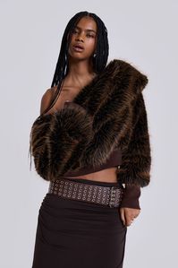 316 Off The Shoulder Fur Jumper in Brown