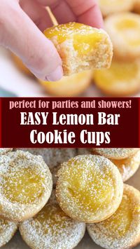 These Lemon Bar Cookie Cups are easy to make, and easier to serve than lemon bars. These tasty cookie cups are perfect for parties and showers! All the goodness of a lemon bar in one tasty cookie cup! If you’re a lemon bar lover, you’ll love this cookie cup version.