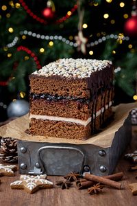 Vegan Piernik - this vegan version of Polish gingerbread cake is easy to make, moist, spicy and very festive!

Filled with layers of jam and marzipan and topped with chocolate, it is also a very attractive cake to make for the holidays.