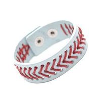 Baseball Stitch Leather Snap Bracelet One Size Fits Most Two Adjustable Snaps