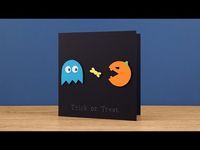 Create this funny Halloween Pac-Man card . Free tutorial with pictures on how to make a greetings card in under 30 minutes by papercrafting, cardmaking, and scrapbooking with pencil, craft knife, and eraser. Inspired by halloween, fun & games, and comp...