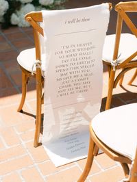 " There is no substitute for the absence of your loved ones on your special day. Let us help you cherish their memory with a beautiful fabric memorial chair sign. ✤ Size : 15\"x50\" ✤ Single sided print ✤ Finish: Hand-frayed edges without a dowel pocket ✤ Printing: High-Quality Digital Printing ✤ Material: Premium Linen Fabric  *dowel rod is not included ✤ Use: Wall/Home Decor, Interior Use Only, or Short-Term Exterior Use  *Custom size is also available. If you order a custom size banner, pleas